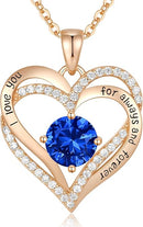 Forever Love Heart Birthstone Necklace: 925 Sterling Silver Personalized Jewelry for Mom, Wife, Friend with 12 Month Stone Options（blue diamond,December） - RnR Galore