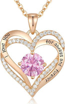Forever Love Heart Birthstone Necklace: 925 Sterling Silver Personalized Jewelry for Mom, Wife, Friend with 12 Month Stone Options（pink diamond,October） - RnR Galore