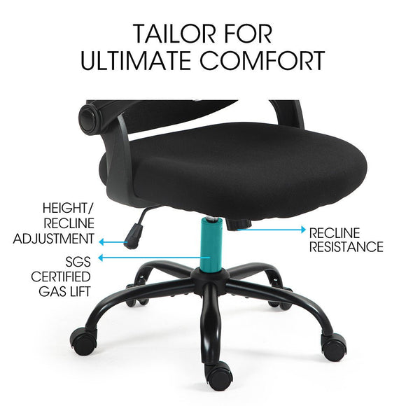 FORTIA Ergonomic Office Desk Chair, Coolmesh Fabric, Adjustable Recline, Black Mesh/Black Frame - RnR Galore