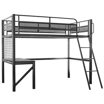Gaming Loft Bed with Desk, Gridwall, Steel Metal Frame, Space Saving Design, for Single Mattress, Matte Dark Grey - RnR Galore