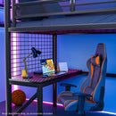 Gaming Loft Bed with Desk, Gridwall, Steel Metal Frame, Space Saving Design, for Single Mattress, Matte Dark Grey - RnR Galore