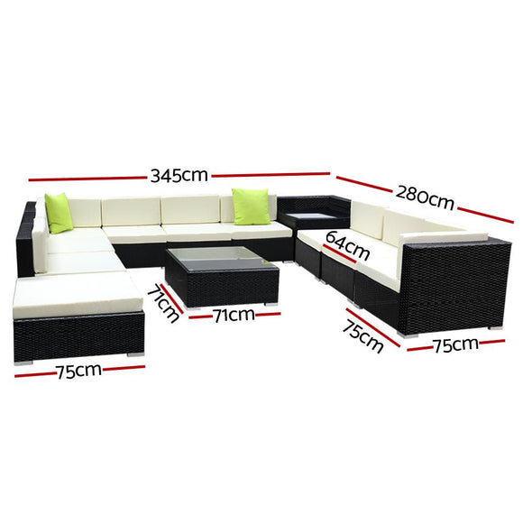 Gardeon 12PC Sofa Set with Storage Cover Outdoor Furniture Wicker - RnR Galore