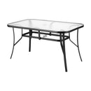 Gardeon 140CM Outdoor Dining Table Steel Frame Tempered Glass Parasol Hole Black - RnR Galore