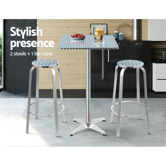 Gardeon 3 - Piece Outdoor Bar Set Bistro Table Stools Adjustable Square Cafe - RnR Galore