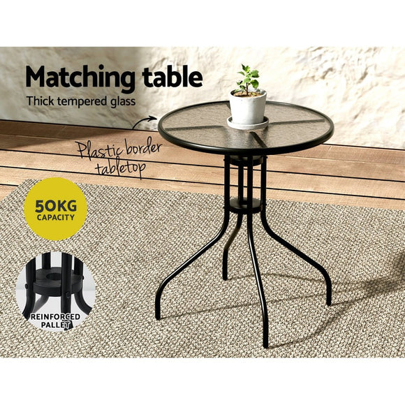 Gardeon 3PC Outdoor Bistro Set Table and Chairs Stackable Patio Furniture Black - RnR Galore