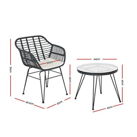 Gardeon 3PC Outdoor Furniture Bistro Set Lounge Setting Table Chairs Cushion Patio Grey - RnR Galore