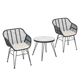 Gardeon 3PC Outdoor Furniture Bistro Set Lounge Setting Table Chairs Cushion Patio Grey - RnR Galore