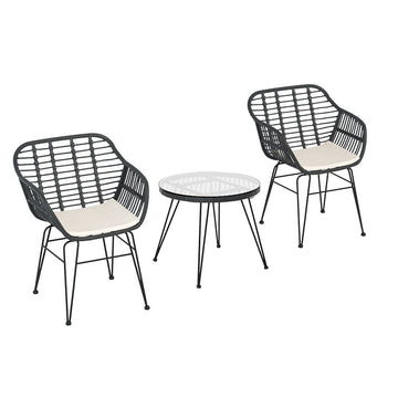 Gardeon 3PC Outdoor Furniture Bistro Set Lounge Setting Table Chairs Cushion Patio Grey - RnR Galore