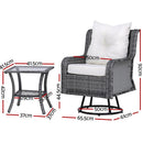 Gardeon 3PC Outdoor Furniture Bistro Set Lounge Wicker Swivel Chairs Table Cushion Grey - RnR Galore