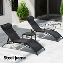 Gardeon 3PC Sun Lounge Outdoor Lounger Steel Table Chairs Patio Furniture Garden - RnR Galore