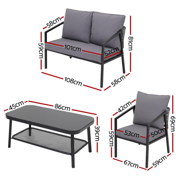 Gardeon 4 Seater Outdoor Sofa Set 4PCS Table Chair Setting Patio Furniture - RnR Galore