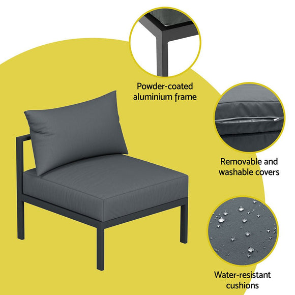 Gardeon 4 Seater Outdoor Sofa Set Aluminium Patio Furniture Setting 4PC Charcoal - RnR Galore