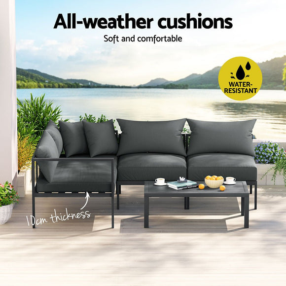 Gardeon 4 Seater Outdoor Sofa Set Aluminium Patio Furniture Setting 4PC Charcoal - RnR Galore