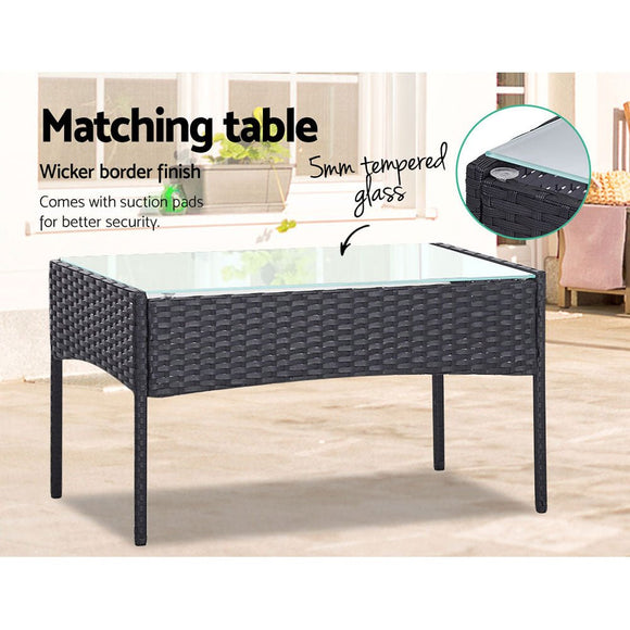 Gardeon 4 Seater Outdoor Sofa Set Wicker Setting Table Chair Furniture Dark Grey - RnR Galore