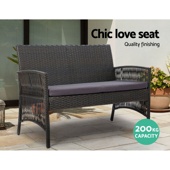 Gardeon 4PCS Outdoor Sofa Set with Storage Cover Wicker Harp Chair Table Grey - RnR Galore