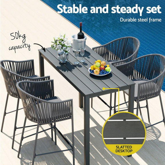 Gardeon 5 - Piece Outdoor Bar Set Dining Table Rope Chair Patio Bistro Set - RnR Galore