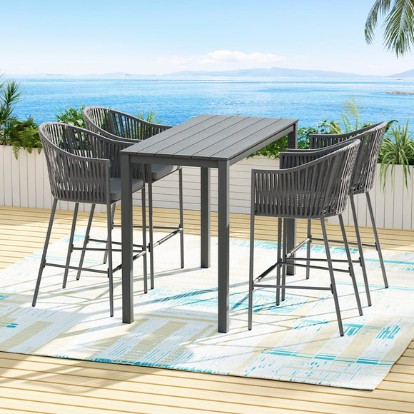 Gardeon 5 - Piece Outdoor Bar Set Dining Table Rope Chair Patio Bistro Set - RnR Galore