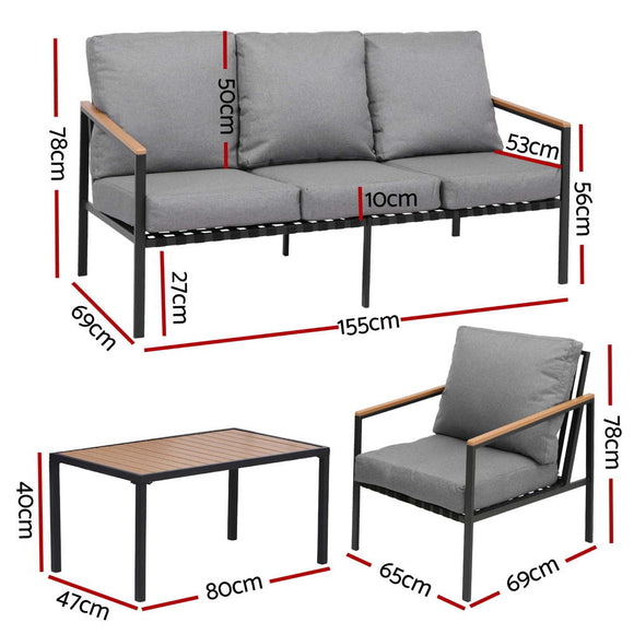 Gardeon 5 Seater Outdoor Sofa Set 4PCS Table Chair Garden Bench Patio Furniture - RnR Galore
