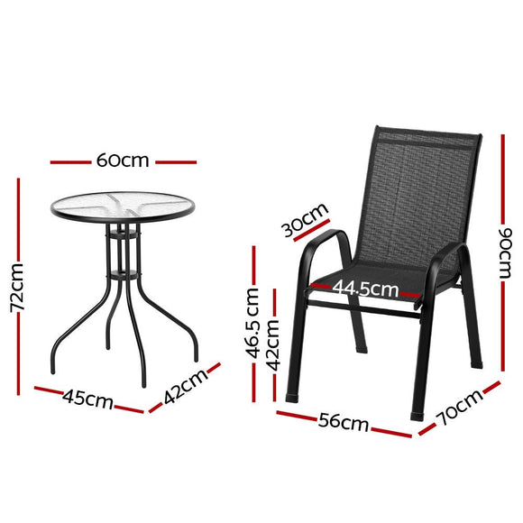 Gardeon 5PC Bistro Set Outdoor Table and Chairs Stackable Outdoor Furniture Black - RnR Galore