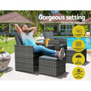 Gardeon 5PC Bistro Set Wicker Table and Chairs Ottoman Outdoor Furniture Grey - RnR Galore