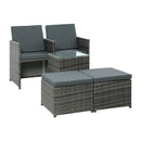 Gardeon 5PC Bistro Set Wicker Table and Chairs Ottoman Outdoor Furniture Grey - RnR Galore