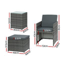 Gardeon 5PC Bistro Set Wicker Table and Chairs Ottoman Outdoor Furniture Grey - RnR Galore