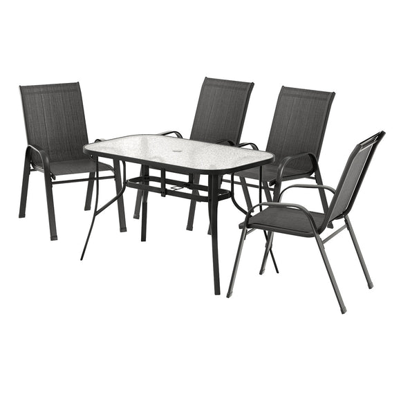 Gardeon 5PC Outdoor Dining Set Table and Chairs Patio Furniture Bistro Set Garden Black - RnR Galore