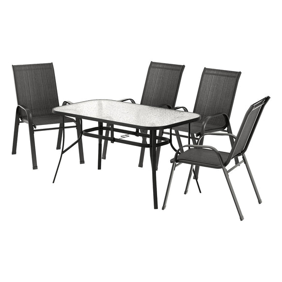 Gardeon 5PC Outdoor Dining Set Table and Chairs Patio Furniture Bistro Set Garden Black - RnR Galore