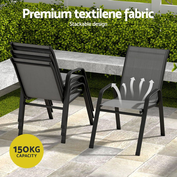 Gardeon 5PC Outdoor Dining Set Table and Chairs Patio Furniture Bistro Set Garden Grey - RnR Galore