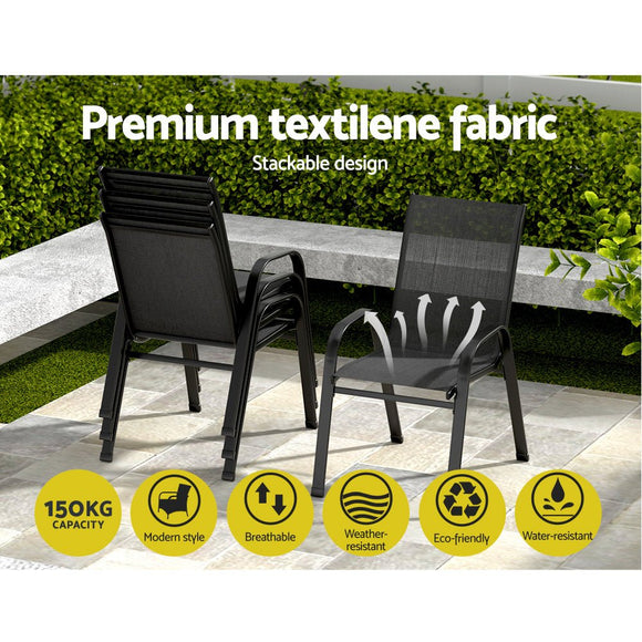 Gardeon 6PC Outdoor Dining Chairs Stackable Lounge Chair Patio Furniture Black - RnR Galore