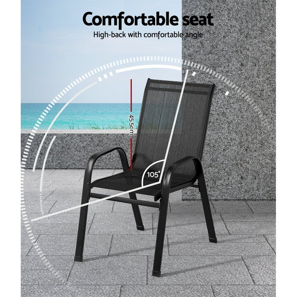 Gardeon 6PC Outdoor Dining Chairs Stackable Lounge Chair Patio Furniture Black - RnR Galore