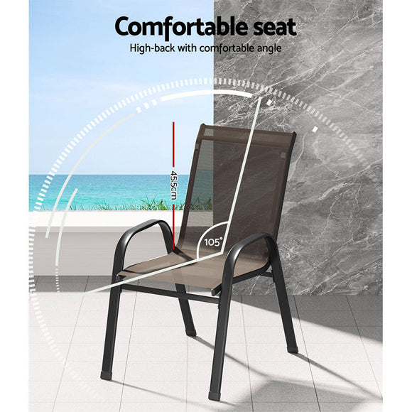 Gardeon 6PC Outdoor Dining Chairs Stackable Lounge Chair Patio Furniture Brown - RnR Galore