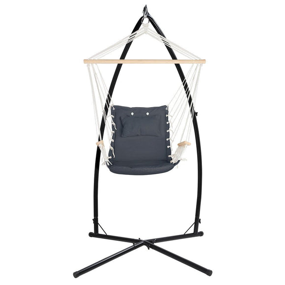Gardeon Hammock Chair with Steel Stand Armrest Outdoor Hanging Grey - RnR Galore