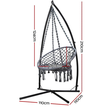 Gardeon Hammock Chair with Steel Stand Macrame Outdoor Swinging Grey - RnR Galore
