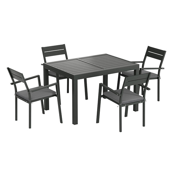 Gardeon Outdoor Dining Set 5 Piece Aluminum Extendable Table Setting Black - RnR Galore