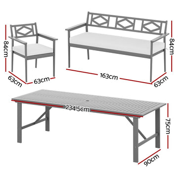 Gardeon Outdoor Dining Set 5 Piece Wooden Table Chairs Setting Grey - RnR Galore