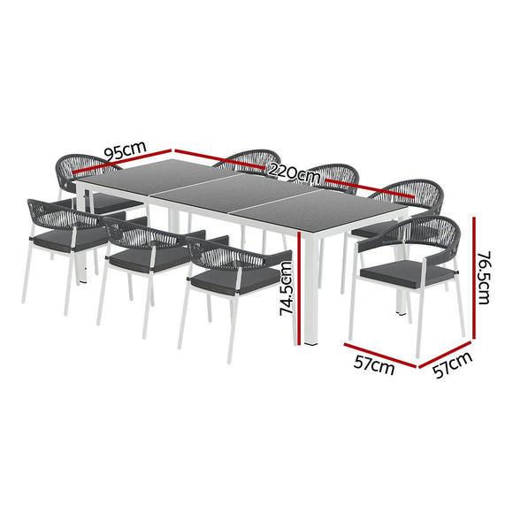 Gardeon Outdoor Dining Set 9 Piece Steel Table Chairs Setting White - RnR Galore
