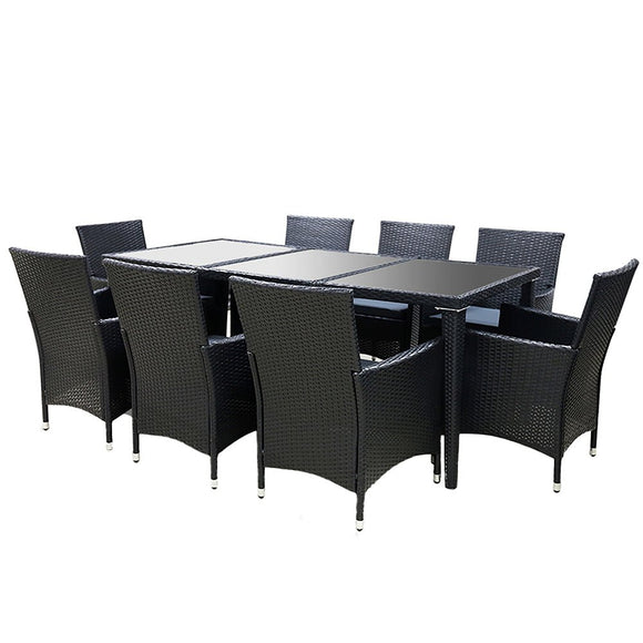 Gardeon Outdoor Dining Set 9 Piece Wicker Lounge Setting Black - RnR Galore
