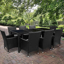 Gardeon Outdoor Dining Set 9 Piece Wicker Lounge Setting Black - RnR Galore