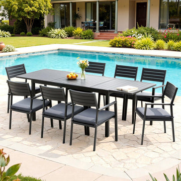 Gardeon Outdoor Dining Set 9PCS Aluminum Extendable Table Chairs Patio Furniture - RnR Galore