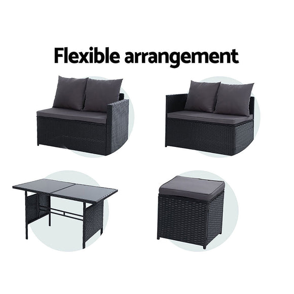 Gardeon Outdoor Dining Set Sofa Lounge Setting Chairs Table Ottoman Black Cover - RnR Galore