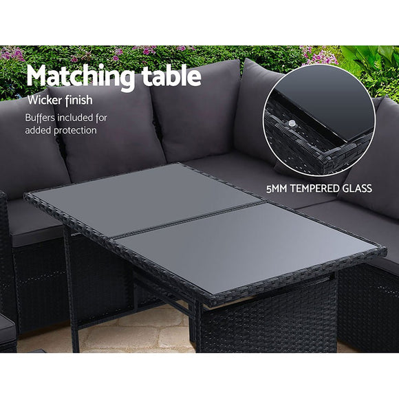 Gardeon Outdoor Dining Set Sofa Lounge Setting Chairs Table Ottoman Black Cover - RnR Galore