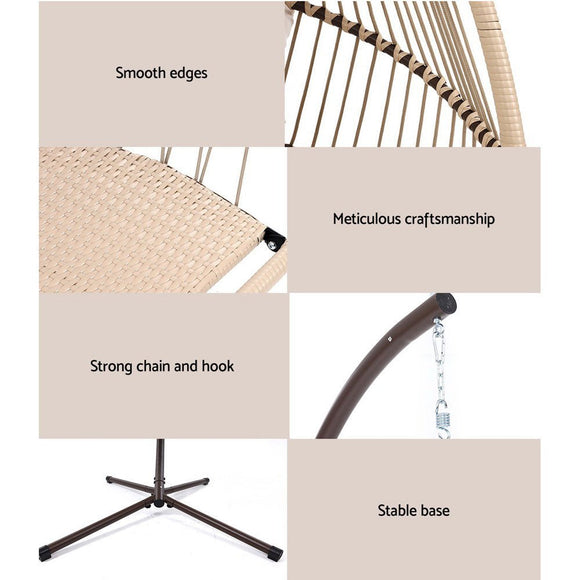 Gardeon Outdoor Egg Swing Chair Hanging Chair Wicker Rope Pod Stand Cushion Latte - RnR Galore