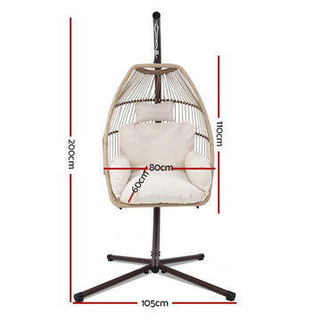 Gardeon Outdoor Egg Swing Chair Hanging Chair Wicker Rope Pod Stand Cushion Latte - RnR Galore