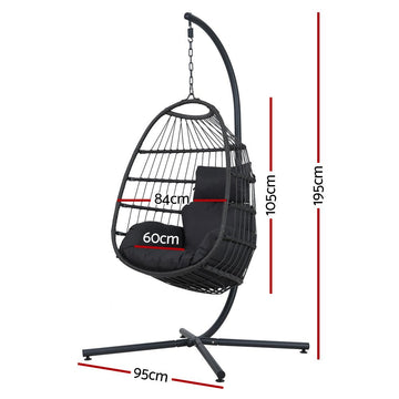 Gardeon Outdoor Egg Swing Chair Hanging Chair Wicker Rope Pod Stand Foldable Grey - RnR Galore
