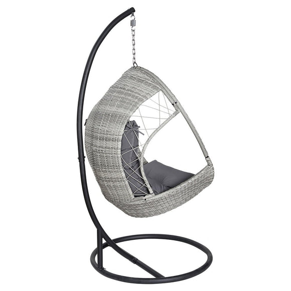 Gardeon Outdoor Egg Swing Chair Wicker Furniture Pod Stand Armrest Light Grey - RnR Galore