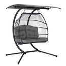 Gardeon Outdoor Egg Swing Chair Wicker Furniture Pod Stand Canopy 2 Seater Grey - RnR Galore