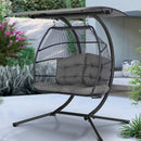 Gardeon Outdoor Egg Swing Chair Wicker Furniture Pod Stand Canopy 2 Seater Grey - RnR Galore