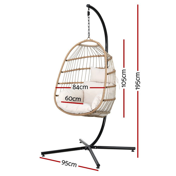 Gardeon Outdoor Egg Swing Chair Wicker Rope Furniture Pod Stand Foldable Yellow - RnR Galore