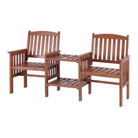 Gardeon Outdoor Garden Bench Loveseat Wooden Table Chairs Patio Furniture Brown - RnR Galore